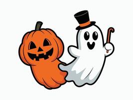 A Fun Pumpkin with Ghost Silhouettes EPS on White Background vector