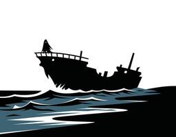 Ocean Waves and Ghostly Vessel Bold Shipwreck Silhouette EPS Template vector