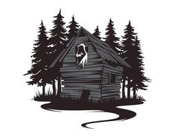 Silhouette of a Haunted Cabin EPS Template vector