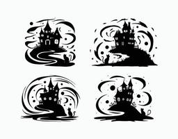 Ethereal Manor Ghostly Silhouettes and Mysterious Orbs EPS Template vector