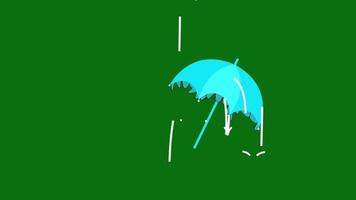 Animated Dancing Umbrella Blowing in the rain, A Rainy Day Animation on the green screen background video