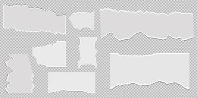 Ripped piece white paper sheets torn blank pages. Torn pages with uneven texture vectors. vector