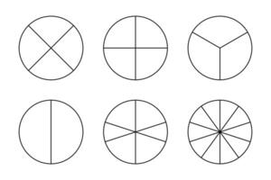 Circles divided in segments. Pizza or pie round shape equal slices illustration. vector