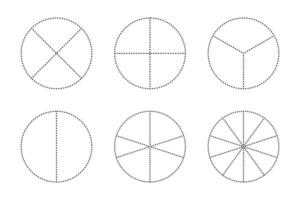 Pizza or pie round shape equal slices illustration. Circles divided in segments. vector