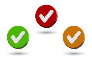 Checkmark, confirmation or approval yes or done button. 3D check icon. vector