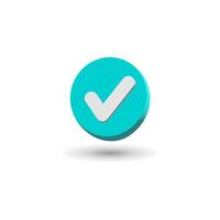 3D check icon. Checkmark, confirmation or approval plastic style yes or done button. vector