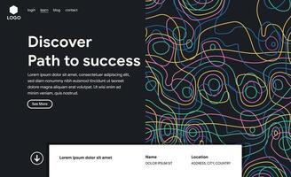 Website Landing Page Template. Modern Abstract Background Design. wavy topographic illustration. black color wallpaper. colorful line pattern vector