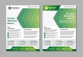 Collection set of brochure and letterhead template mockups in polygonal shapes. business concept flyer with white background and multicolor green elements vector