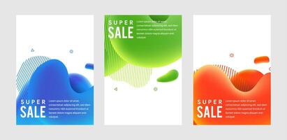 Dynamic modern fluid mobile flash Sale banners. banner template design, Big special offer set. green, orange and blue colors. bright 3d mesh. up and bottom layout element vector