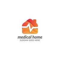 medical sweet home logo, house and health pulse in negative space, combination logo with 3d colorful style vector