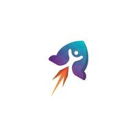 logo design rocket people . man and rocket logo combination. People and start up symbol. Unique human and spaceship logotype design template vector