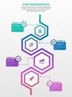 Hexagon shape loop zig zag infographics diagram. 4 Step business process infographic concept vector