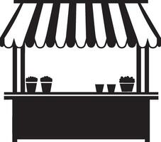 market stand stall with striped awning clean simple icon silhouette black vector