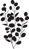 eucalyptus leaves with branches clean simple silhouette black vector