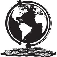 Earth globe with coins clean simple silhouette black vector