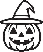 Scary Jack o lantern with witch hat linear black vector