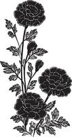 Composition of marigolds corner clean simple silhouette black vector