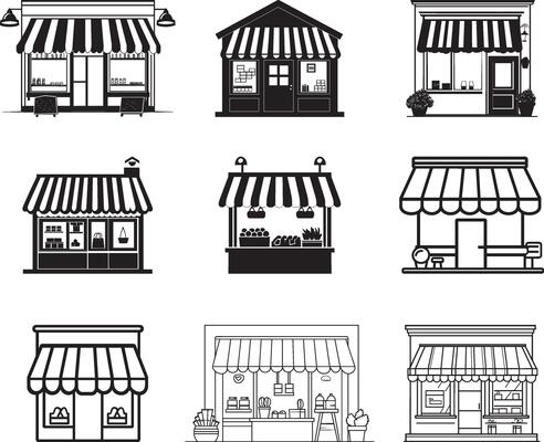 Collection of Store or shop clean simple silhouette black