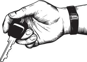 Hand holding car's key clean simple outline black vector