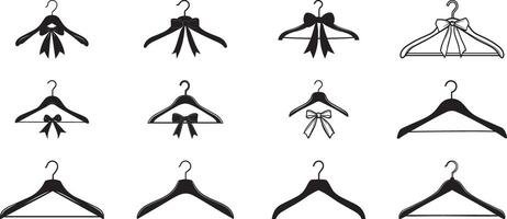 Collection of Coat hanger with ribbon clean simple silhouette black vector