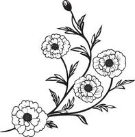 Composition of marigolds corner clean simple icon outline black vector