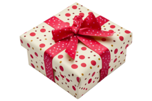 Gift box with red ribbon and polka dots png