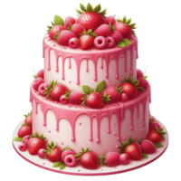 Strawberry and Raspberry Drip Cake with Cream Topping png
