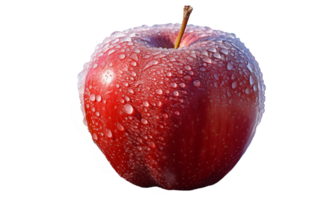 Red apple with water drops isolated on transparent background. png