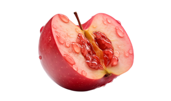 Red apple with water drops isolated on transparent background, clipping path included. png