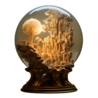 Crystal ball with the image of a city in the form of a tree isolated on transparent background. png