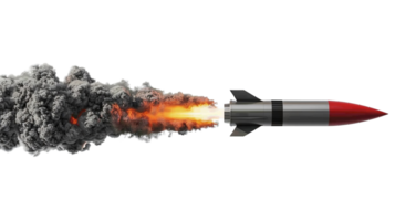 Missile with fire and smoke isolated on transparent background. 3d illustration png