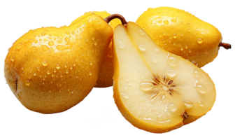 maduro amarelo peras com água gotas isolado em transparente fundo. png