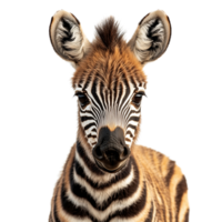 Portrait of a zebra on a transparent background. Isolated png