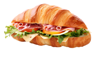 Croissant sandwich with ham, cheese and vegetables isolated on transparent background png
