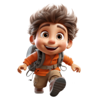 3D Render of a Little Boy with Backpacker Clipping Path isolated on transparent background png