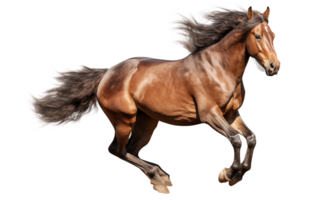 Bay horse galloping isolated on transparent background. 3d rendering png