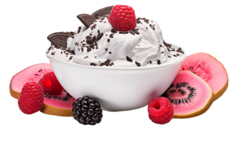 Chocolate ice cream with berries isolated on transparent background. png