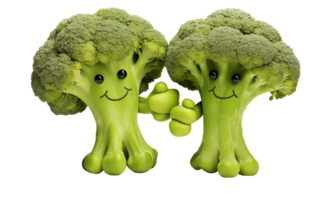 Cute funny broccoli characters isolated on transparent background with clipping path png