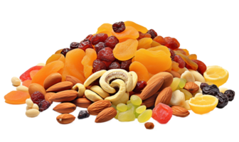 Mix of dried fruits and nuts isolated on transparent background png