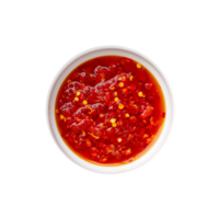 Red chili sauce in bowl isolated on transparent background. Top view png