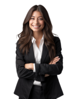 Portrait of a smiling businesswoman standing with crossed arms isolated on transparent background png