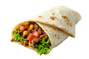 Tortilla wrap with meat and vegetables isolated on transparent background png