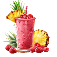 Fruit smoothie with raspberry and pineapple isolated on transparent background png