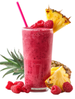 Pineapple smoothie with raspberries and pineapple isolated on transparent background png