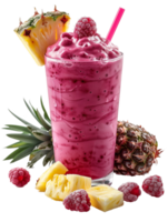 Pineapple smoothie with raspberries and pineapple isolated on transparent background png