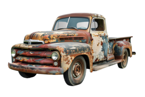 Abandoned rusty old truck isolated on transparent background png