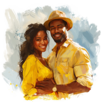 Portrait of happy African-American couple in love isolated on transparent background png