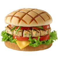 Sandwich with chicken and vegetables isolated on transparent background. 3d render png