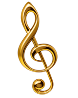 Golden treble clef isolated on transparent background. 3d rende png