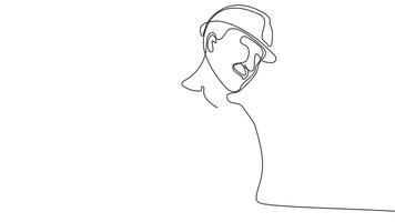 Animated drawing of continuous line draw architect meeting at construction site to talk blueprint design to team member. Building architecture concept. Single line animation. High quality 4k footage video